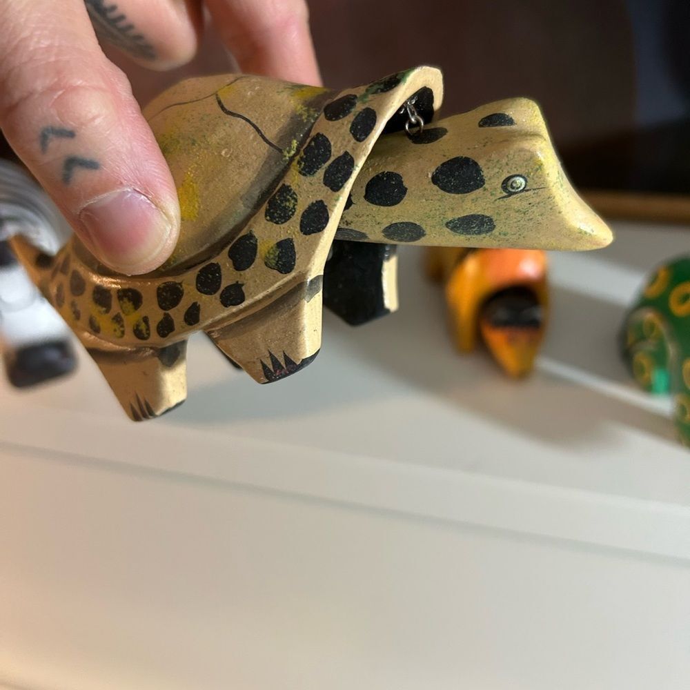 5 Handmade Oaxacan Wood Folk Art Bobble Heads Reptile Elephant Zebra - Picture 13 of 15